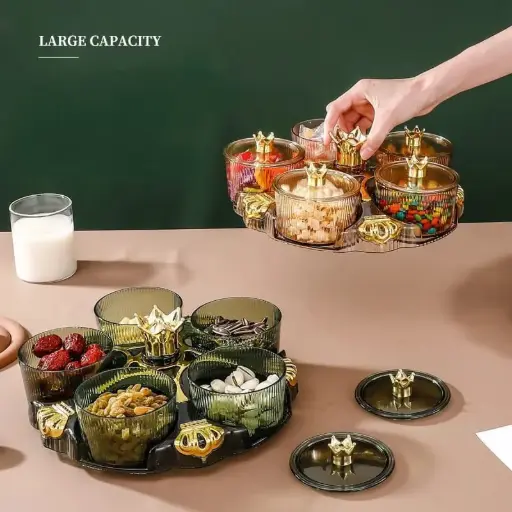 5 PCs Rotatable Dry Fruit and Candy Tray (4-Colors avalible__  Transparent, Green, Amber, Smoky gray)